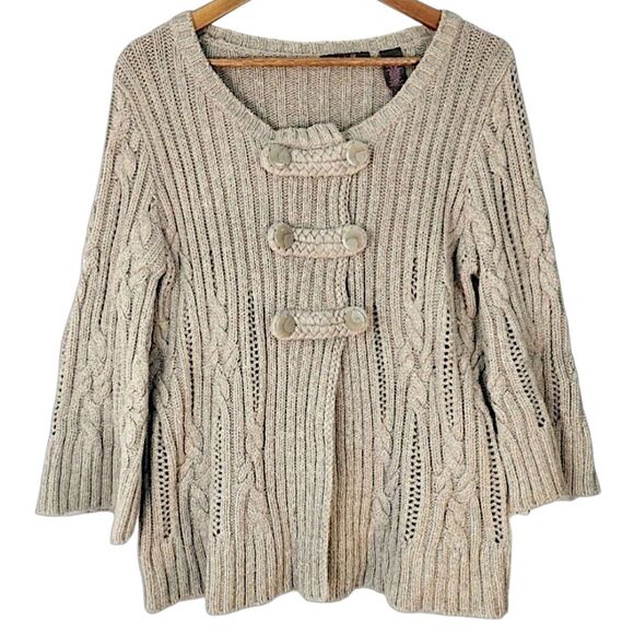 VTG Y2K Heather B Chunky Cable Knit Cardigan Toggle Bell Sleeve Sweater Sz XL - Picture 11 of 13